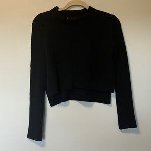 All Saints Yak Wool Blend Black Long Sleeve Crop Sweater